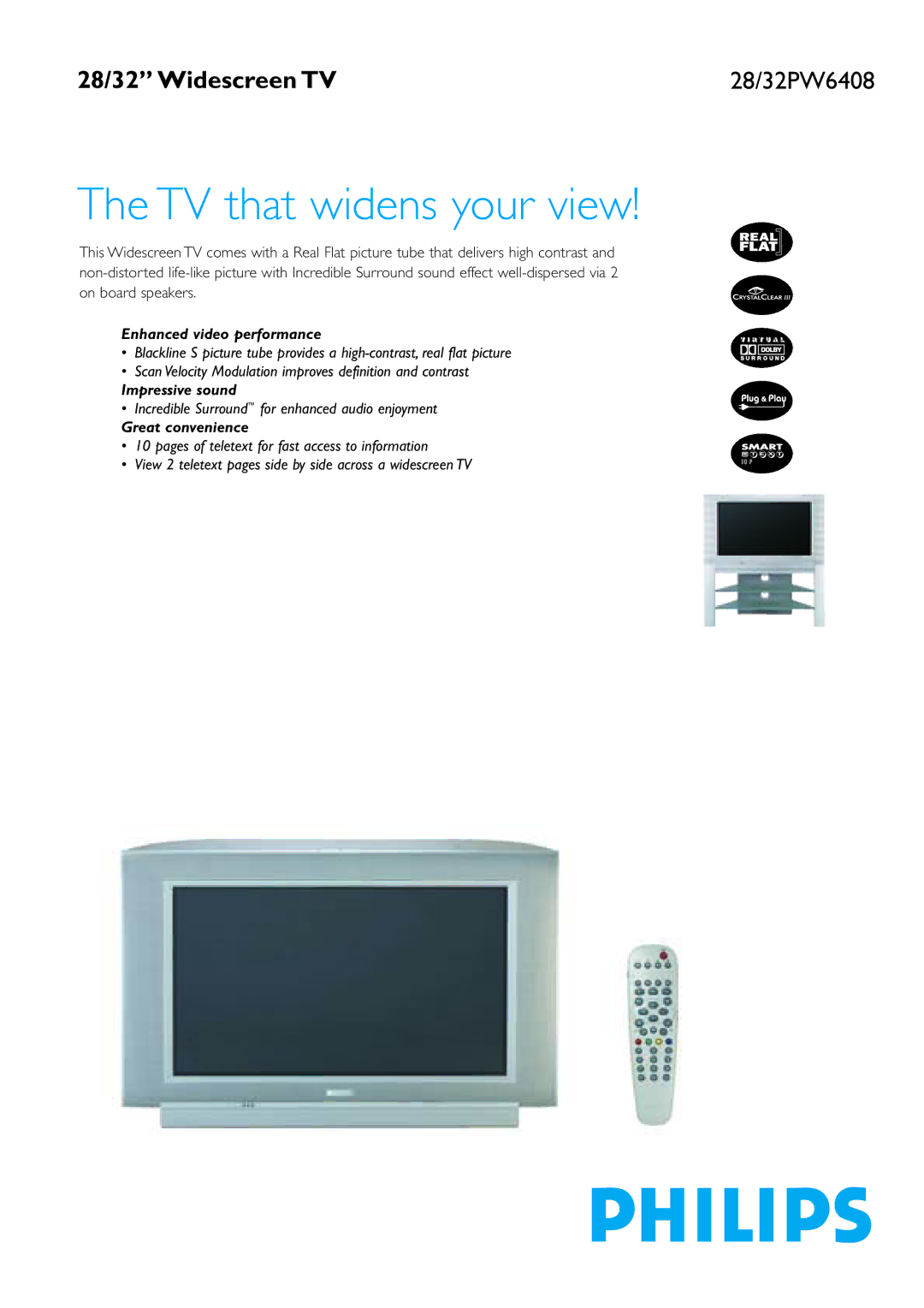 Philips 28/32PW6408 manual Enhanced video performance, Impressive sound, Great convenience 