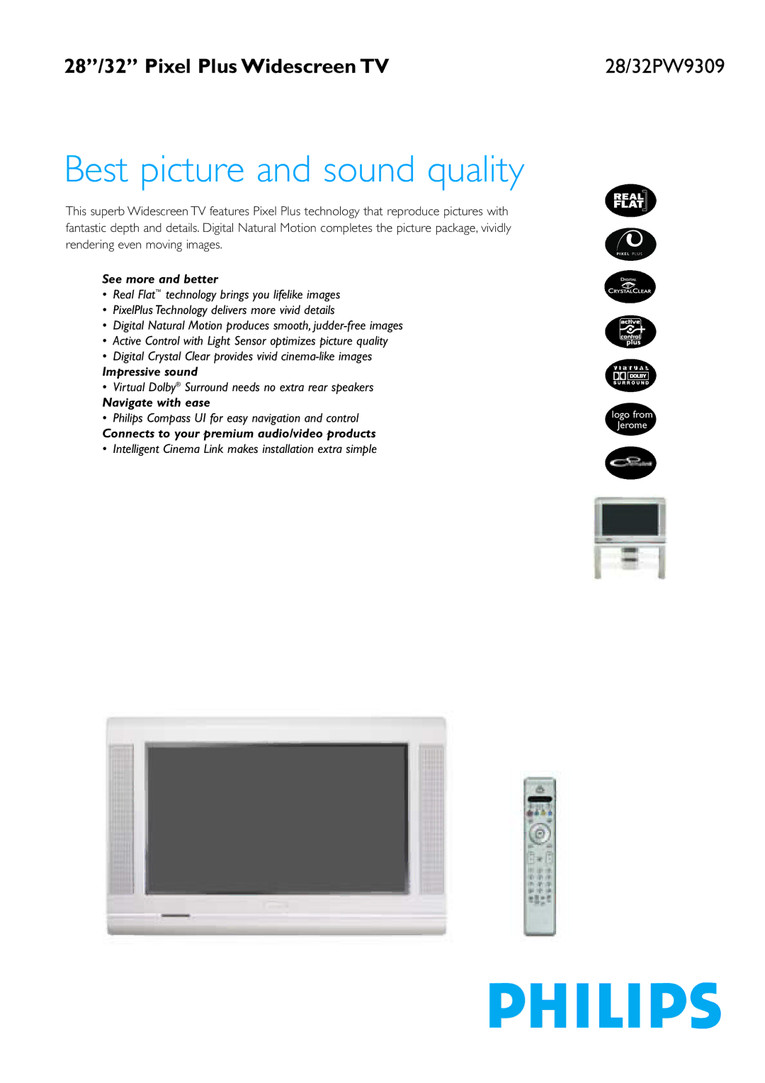 Philips 28/32PW9309 manual Best picture and sound quality 