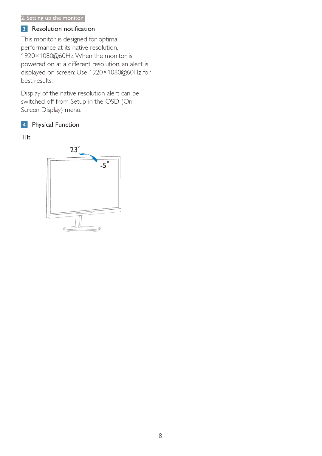 Philips 2.84E+07 user manual Setting up the monitor 