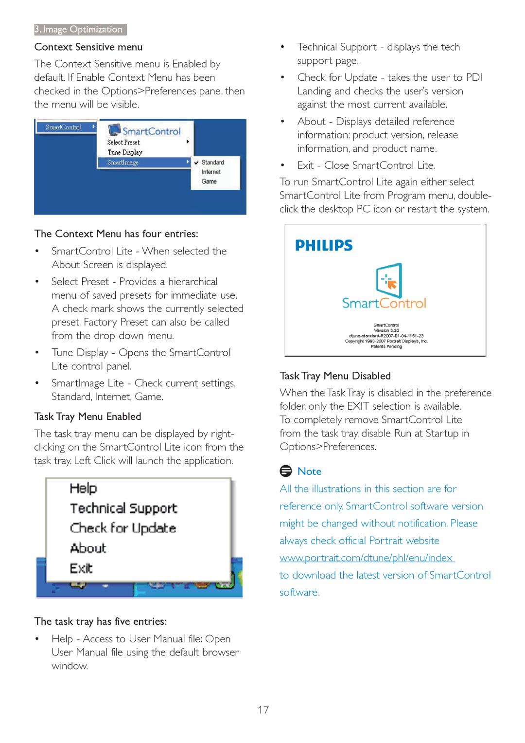 Philips 2.84E+07 user manual  Exit Close SmartControl Lite, Task Tray Menu Disabled 