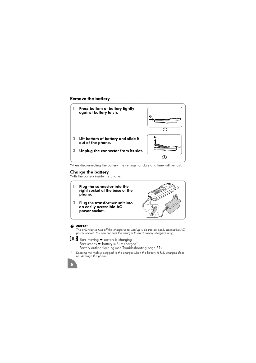 Philips 288 manual Remove the battery, Charge the battery 