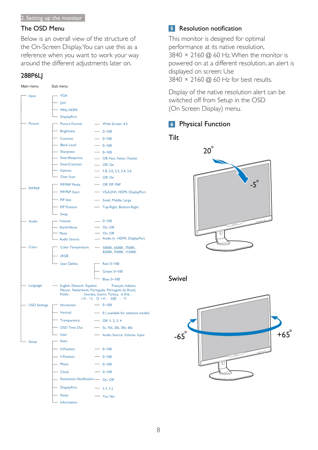 Philips 288P6LJEB user manual OSD Menu 