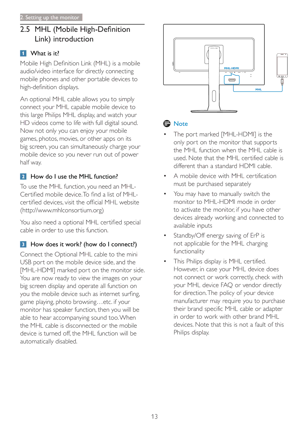 Philips 288P6LJEB user manual Link introduction, How do I use the MHL function?, How does it work? how do I connect? 