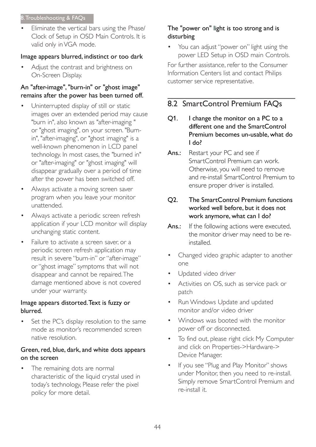 Philips 288P6LJEB user manual SmartControl Premium FAQs, Image appears blurred, indistinct or too dark 