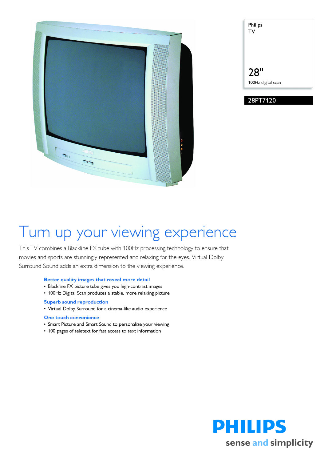 Philips 28PT7120 manual Turn up your viewing experience 