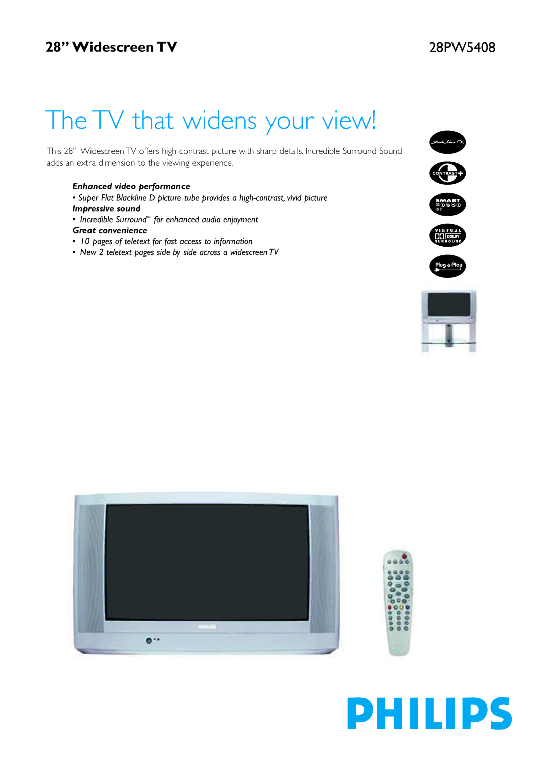 Philips 28PW5408 manual TV that widens your view 