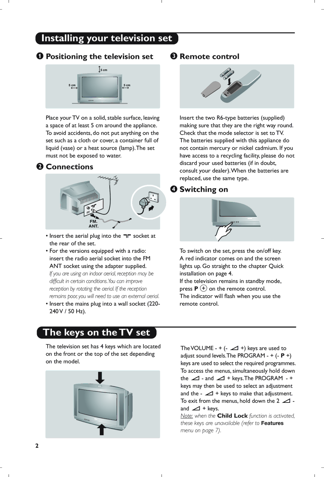 Philips 28PW6006/25 manual Installing your television set, Keys on the TV set 