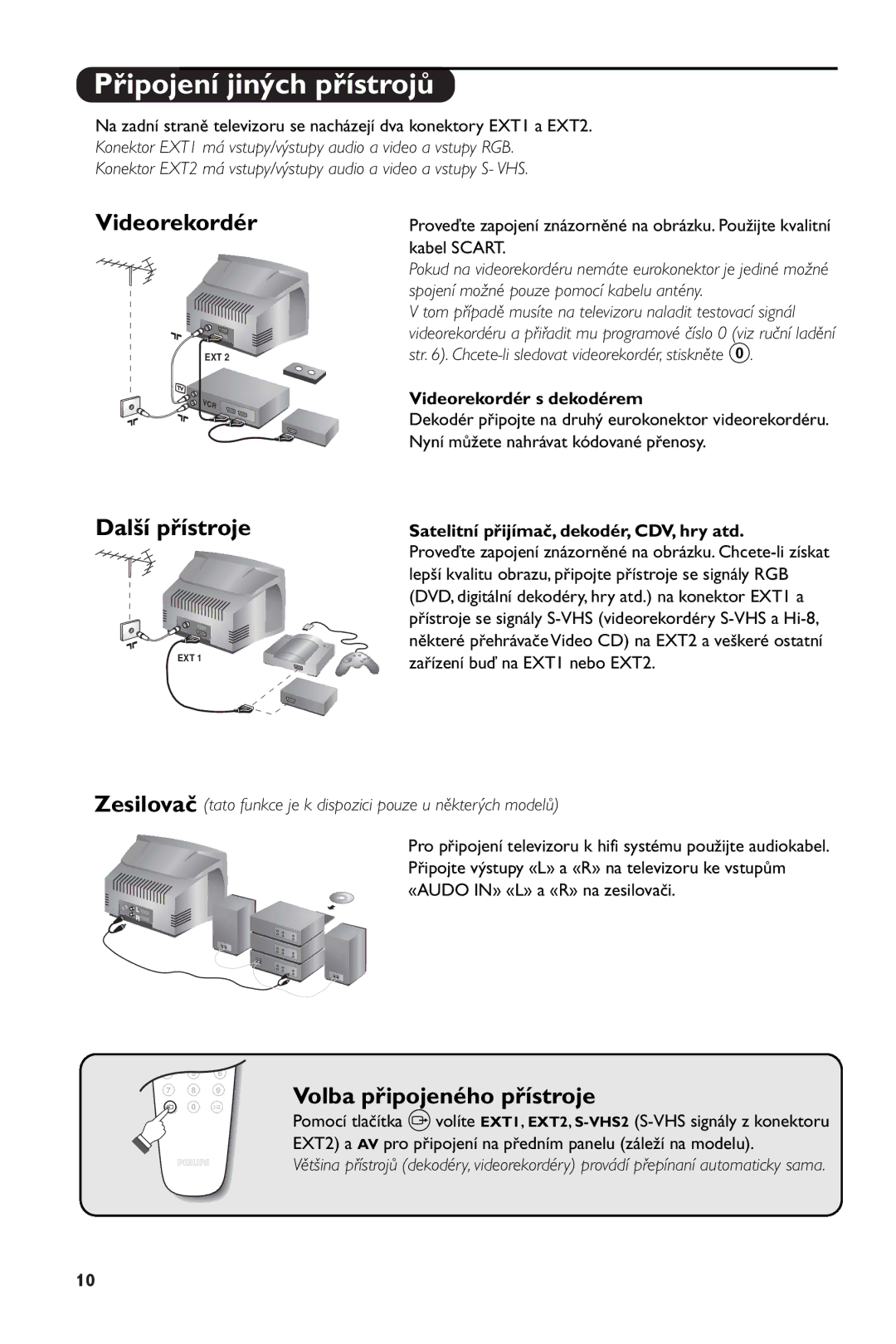 Philips 28PW6108/01 manual Připojení jiných přístrojů, Videorekordér, Další přístroje, Volba připojeného přístroje 