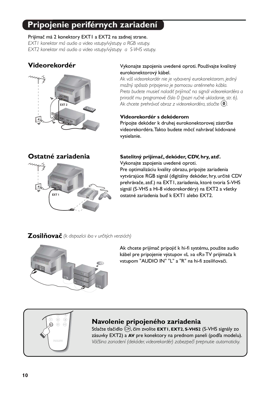 Philips 28PW6108/01 manual Pripojenie periférnych zariadení, Ostatné zariadenia, Navolenie pripojeného zariadenia 