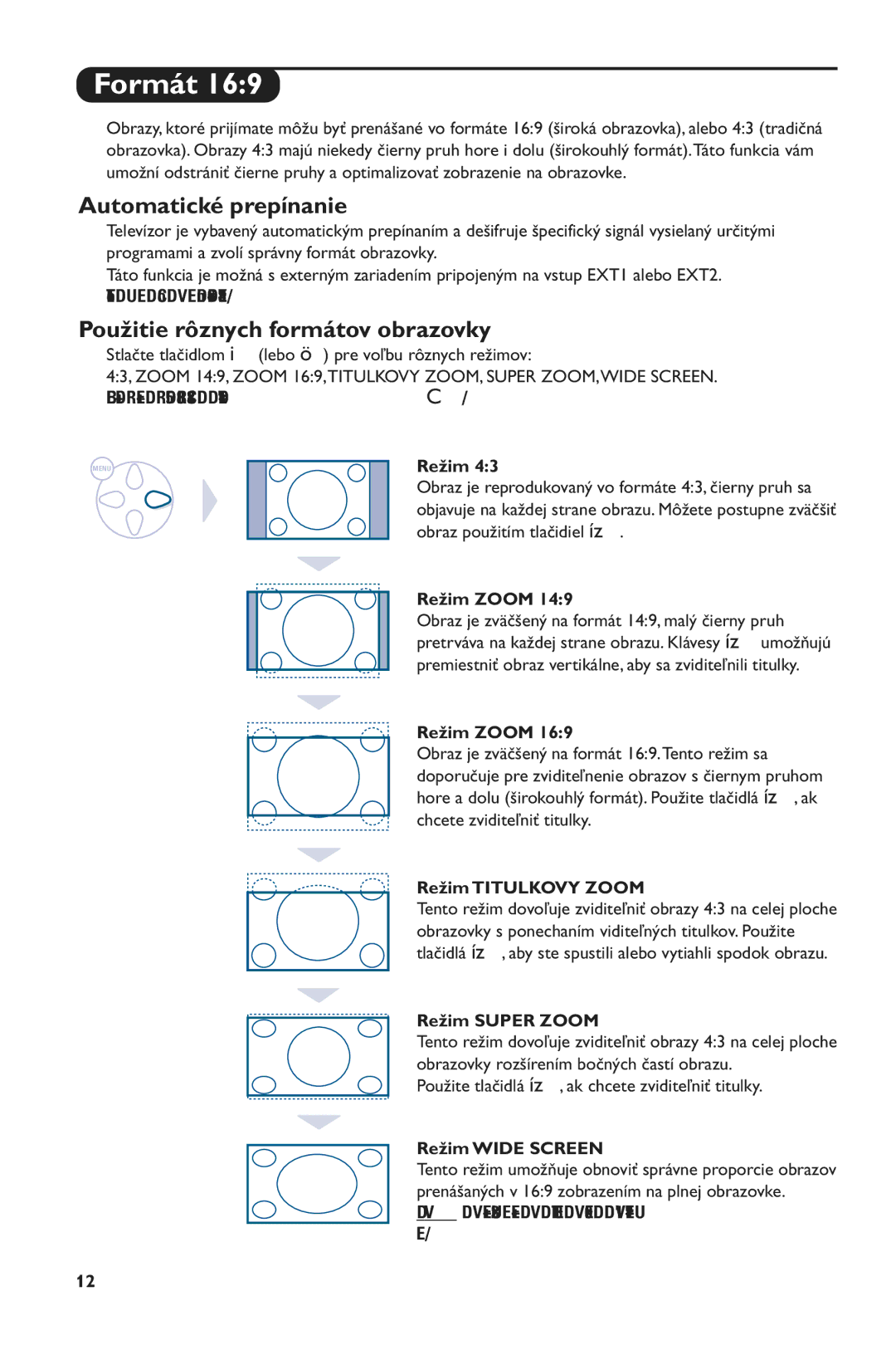 Philips 28PW6516/01 manual Automatické prepínanie, Použitie rôznych formátov obrazovky 