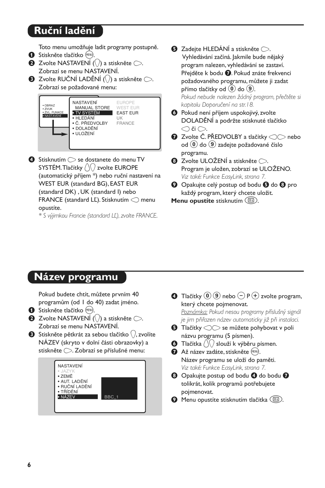 Philips 28PW6516/01 manual Ruční ladění, Název programu 