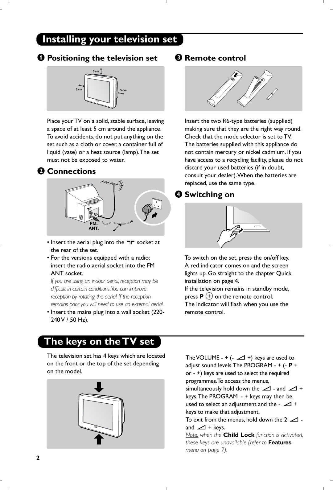 Philips 28PW6618/05 Installing your television set, Keys on the TV set, Positioning the television set Remote control 