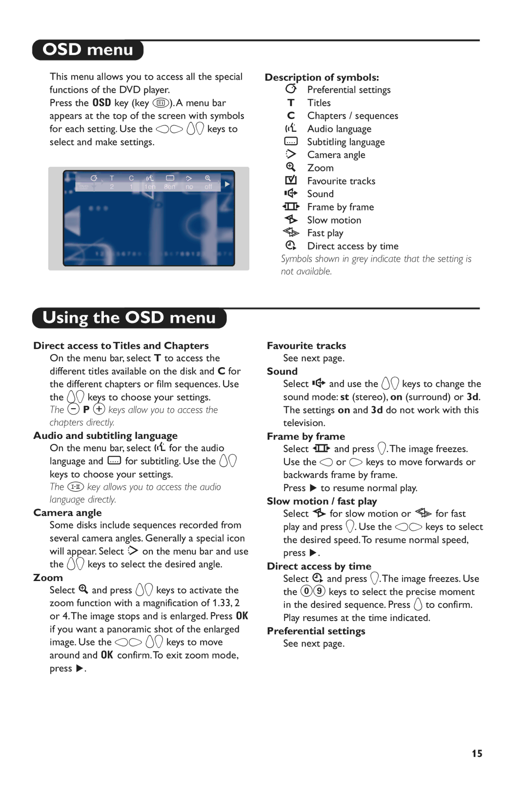 Philips 28PW6816/05 manual Using the OSD menu 