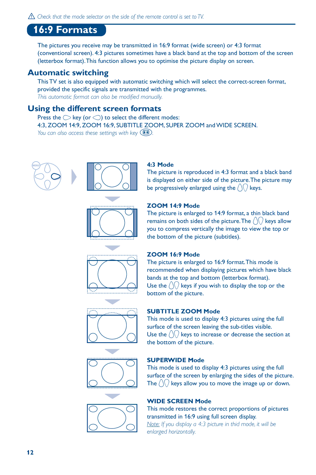 Philips 28PW6826/05 manual Formats, Automatic switching, Using the different screen formats 