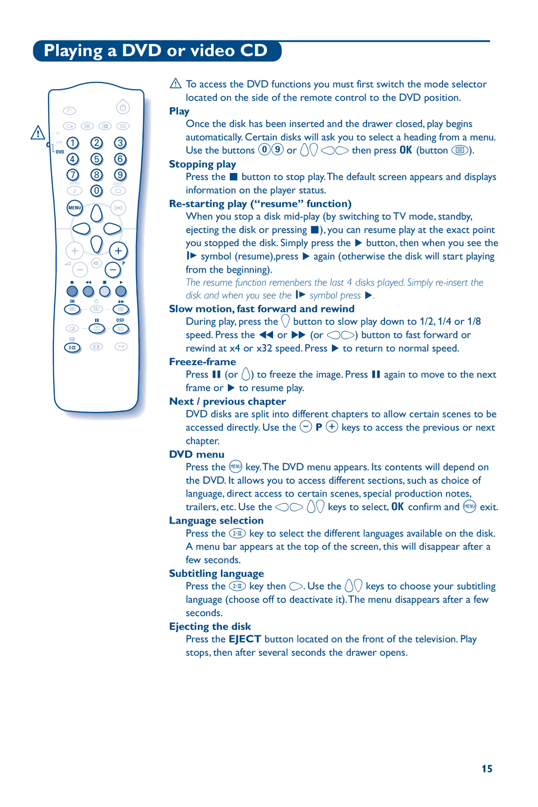 Philips 28PW6826/05 manual Playing a DVD or video CD 