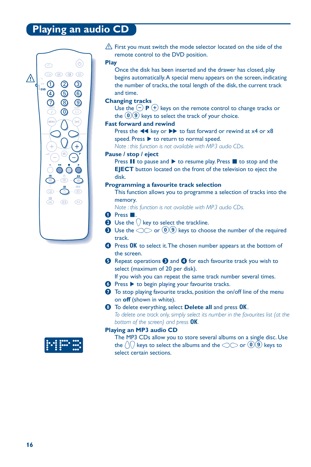 Philips 28PW6826/05 manual Playing an audio CD 