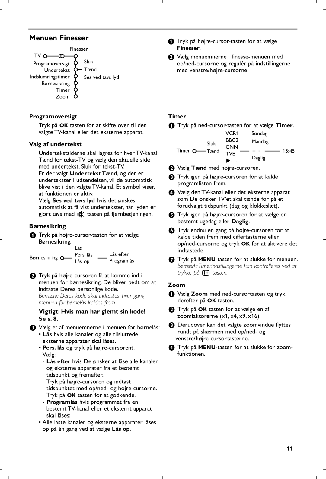 Philips 28PW9520/12 instruction manual Menuen Finesser 