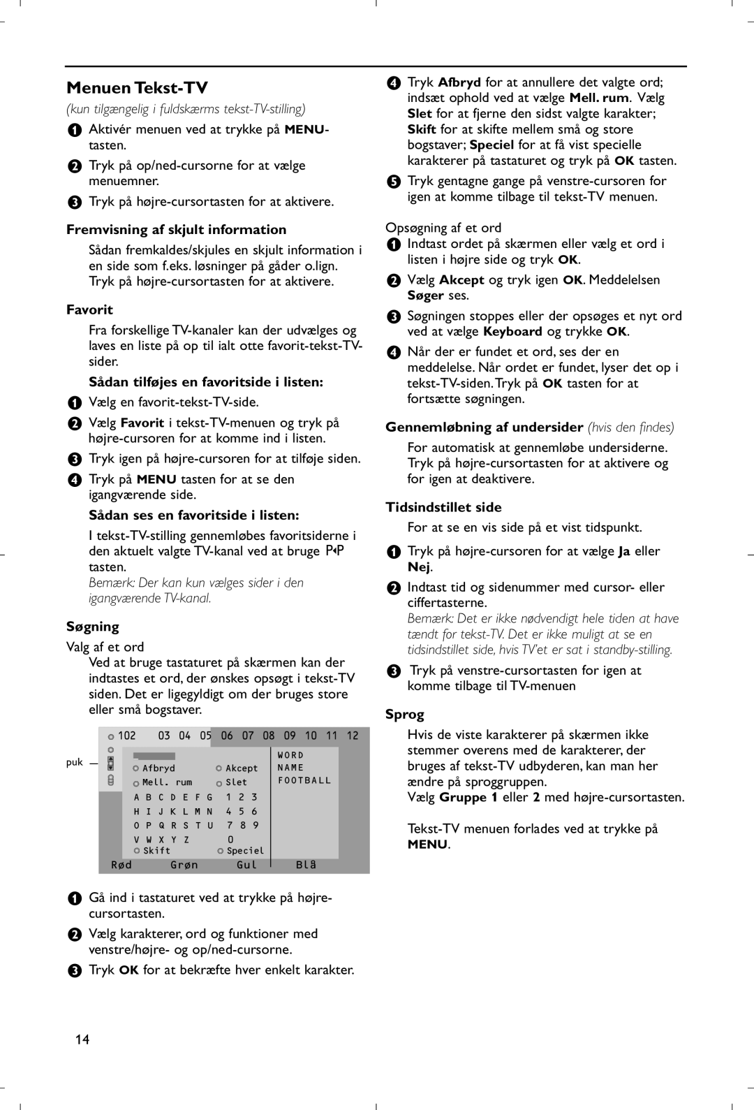 Philips 28PW9520/12 instruction manual Menuen Tekst-TV 