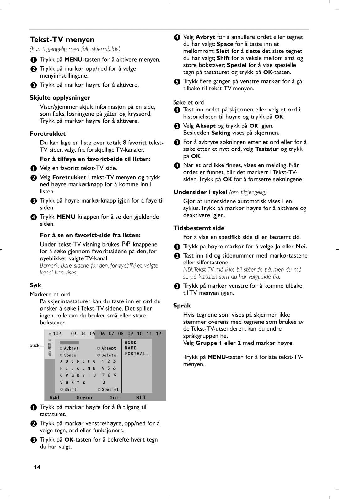 Philips 28PW9520/12 instruction manual Tekst-TV menyen 