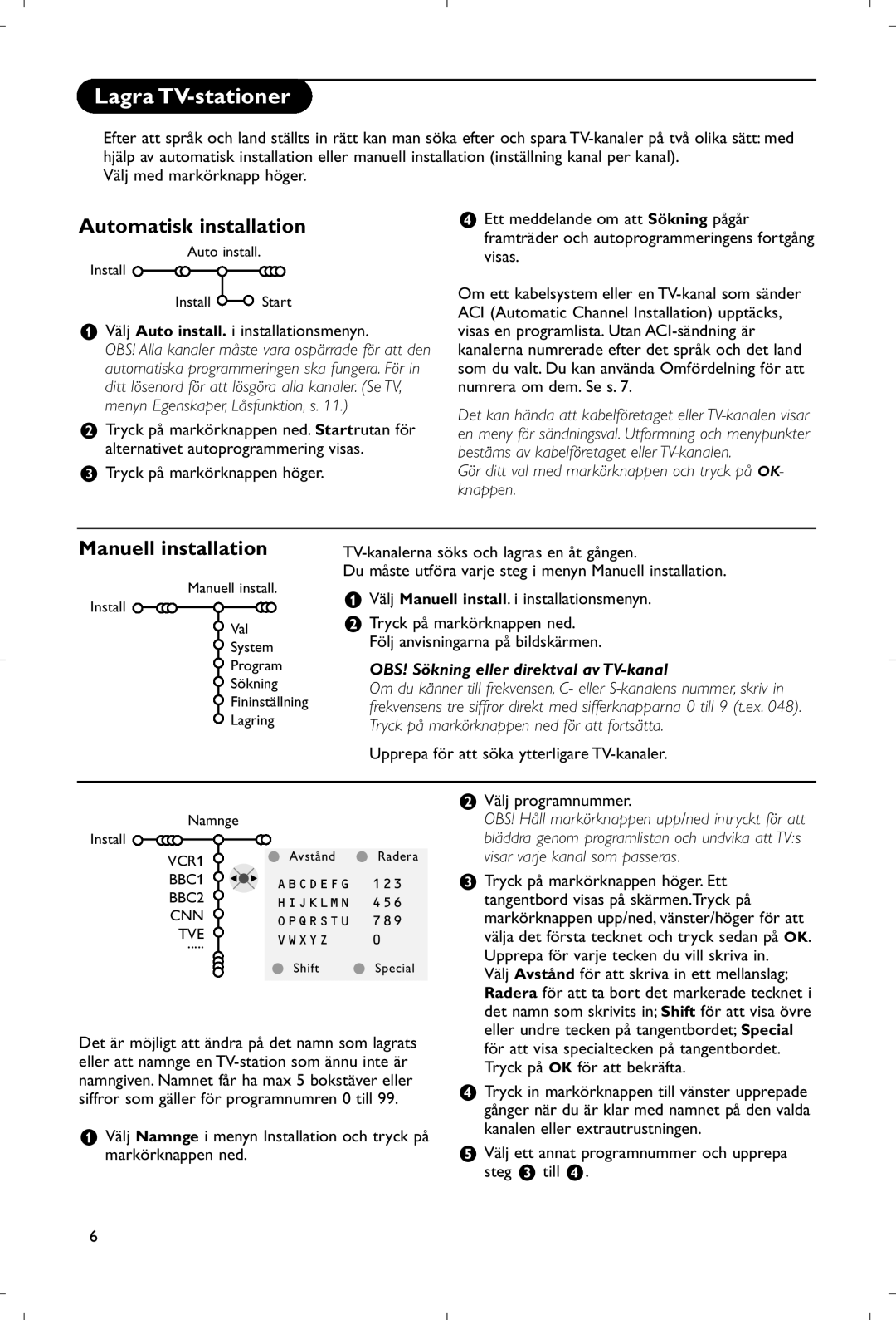 Philips 28PW9520/12 instruction manual Lagra TV-stationer, Namnge, Automatisk installation, Manuell installation 