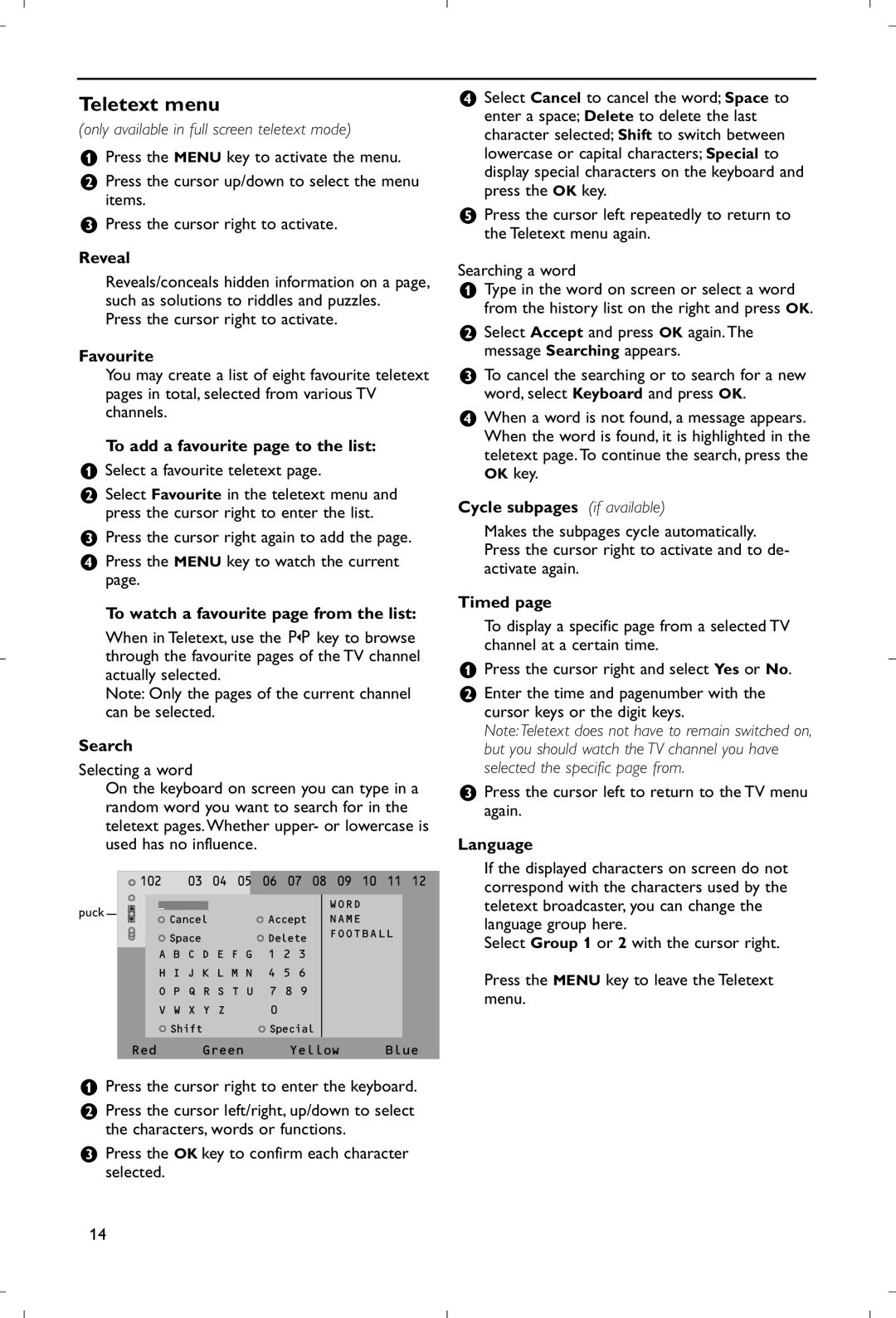 Philips 28PW9520/12 instruction manual Teletext menu 