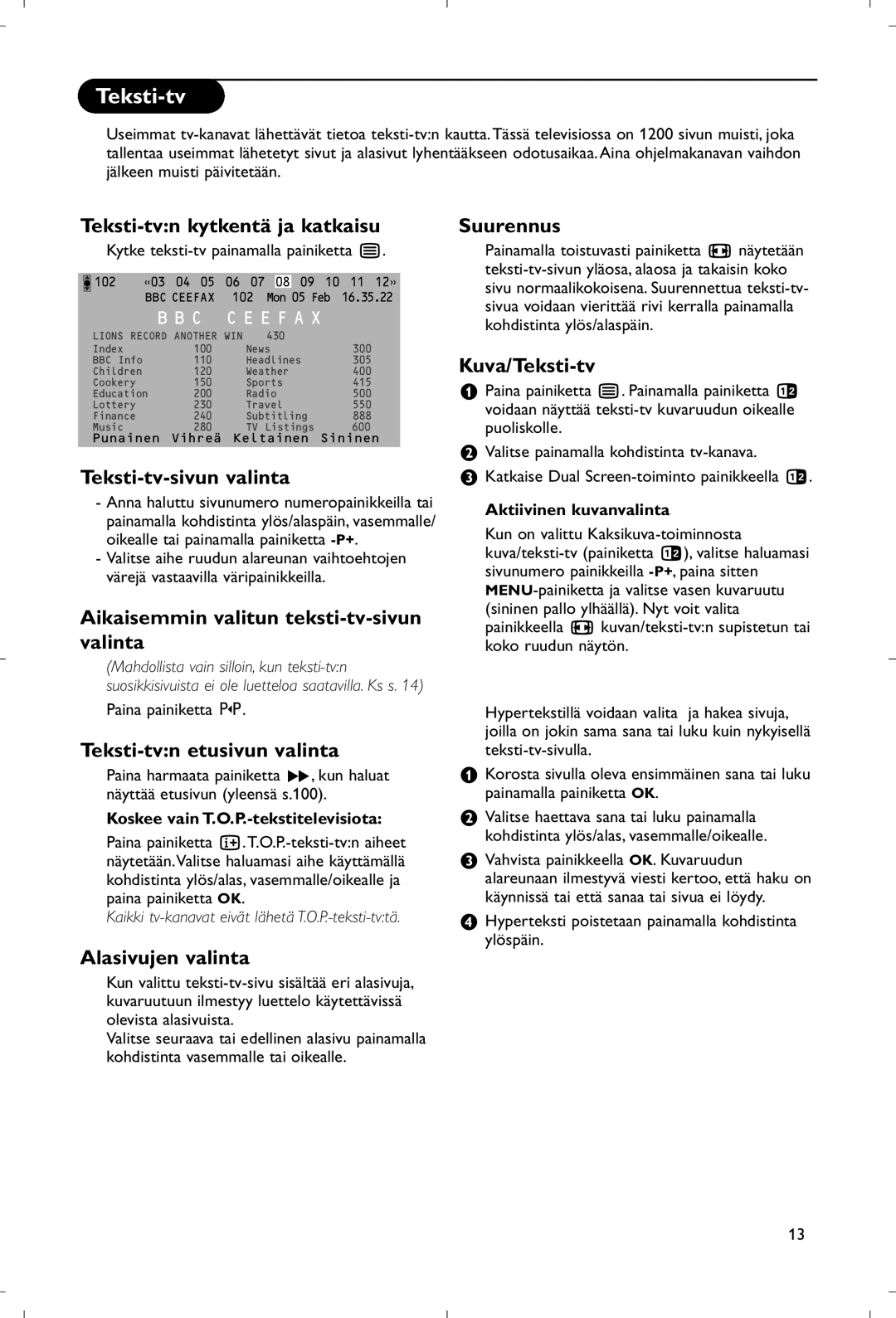 Philips 28PW9520/12 instruction manual Teksti-tv, Hyperteksti 