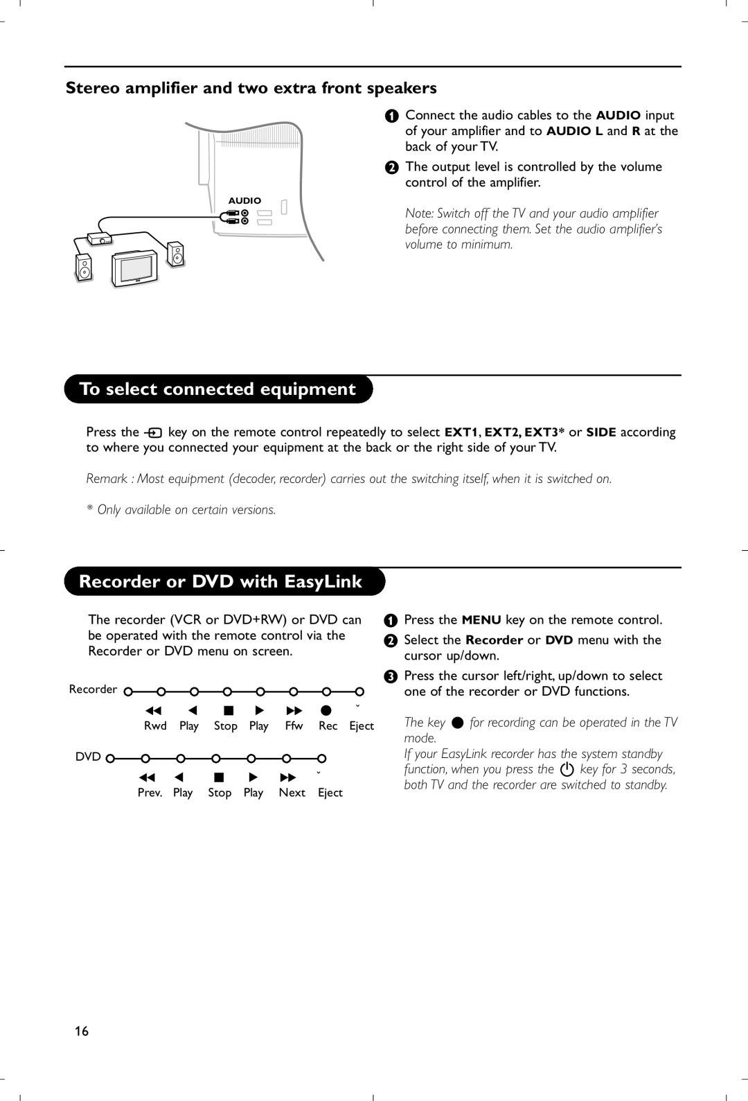 Philips 28PW9520/12 instruction manual To select connected equipment, Recorder or DVD with EasyLink 