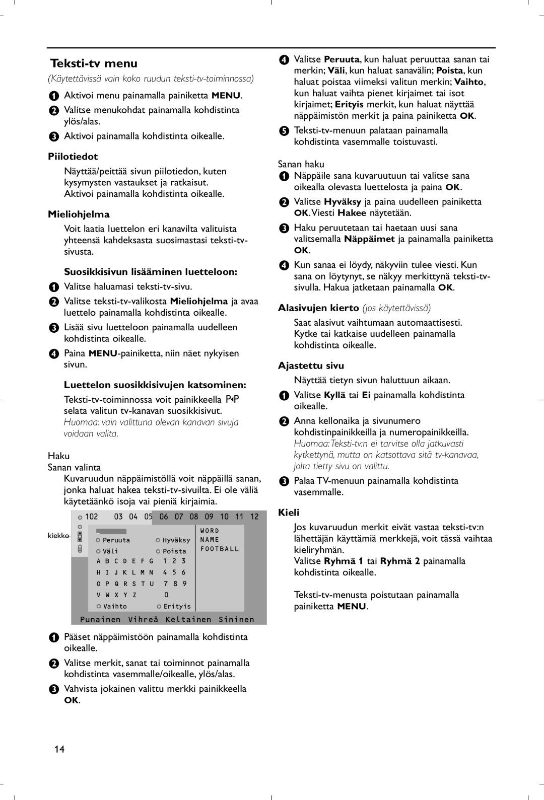 Philips 28PW9520/12 instruction manual Teksti-tv menu 