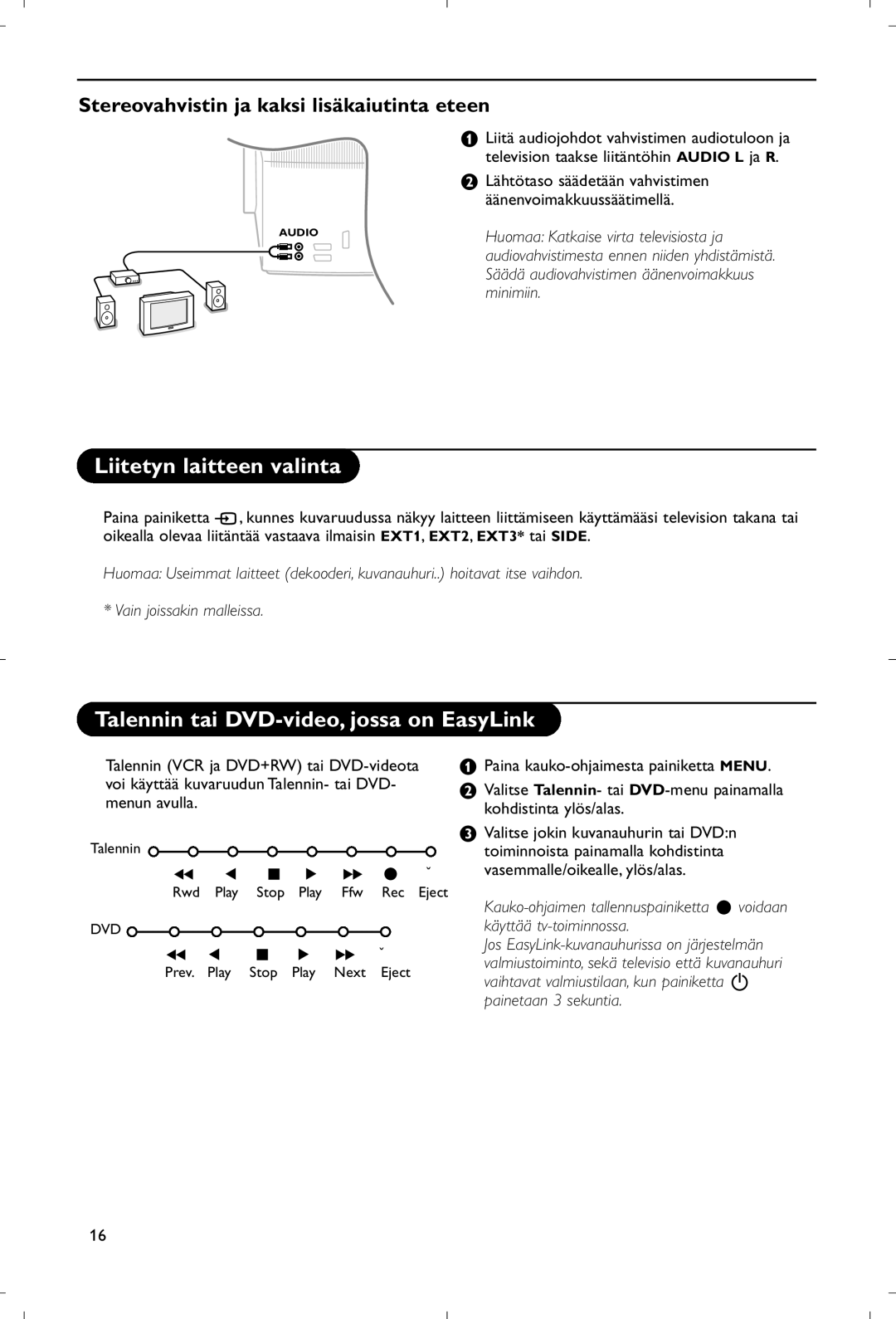 Philips 28PW9520/12 instruction manual Liitetyn laitteen valinta, Talennin tai DVD-video, jossa on EasyLink 