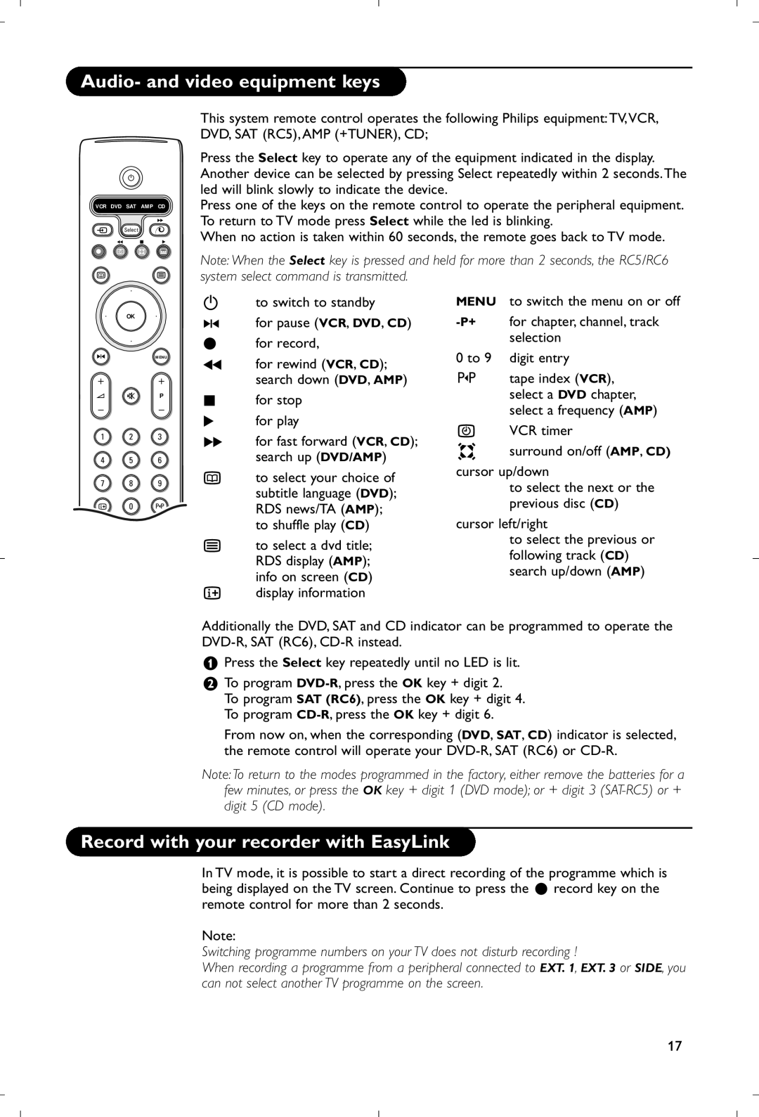 Philips 28PW9520/12 Audio- and video equipment keys, Record with your recorder with EasyLink, To select a dvd title 