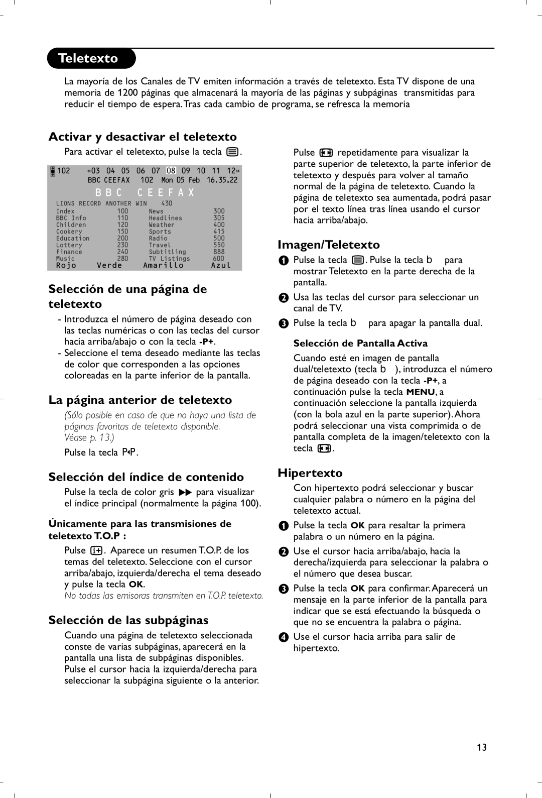 Philips 28PW9520/12 instruction manual Teletexto, Amplificación 