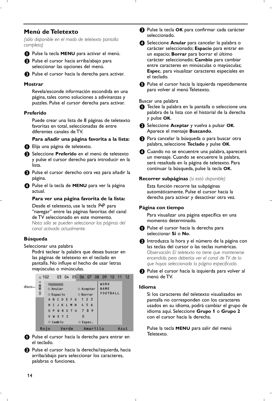 Philips 28PW9520/12 instruction manual Menú de Teletexto 