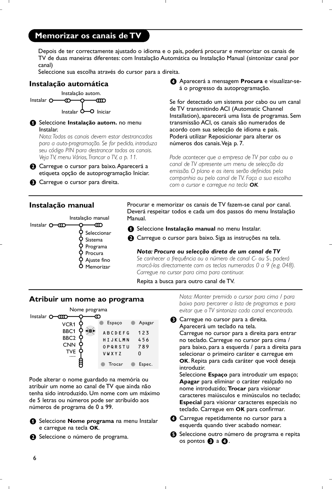 Philips 28PW9520/12 Memorizar os canais de TV, Instalação automática, Instalação manual, Atribuir um nome ao programa 
