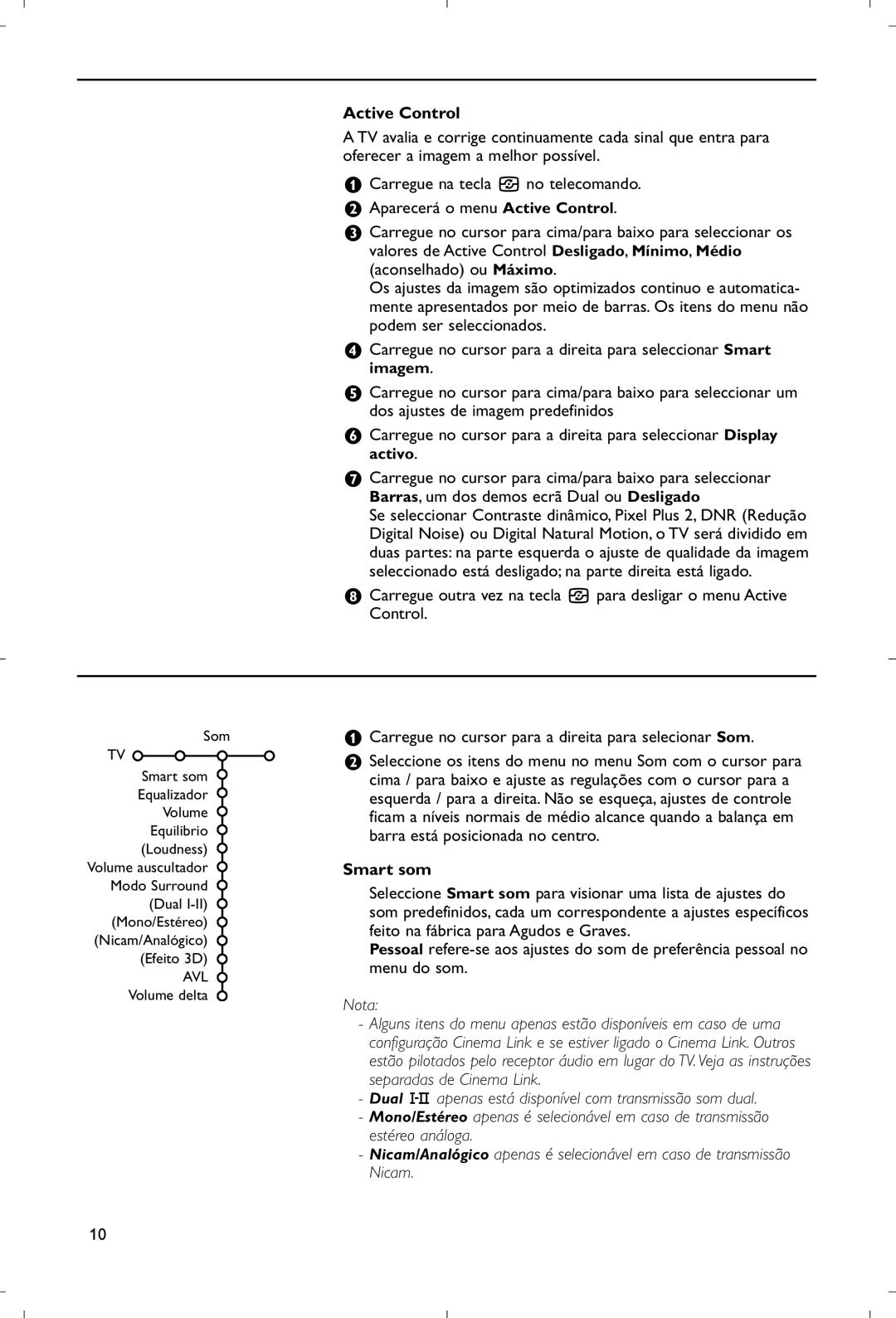 Philips 28PW9520/12 instruction manual Menu Som, Carregue no cursor para a direita para selecionar Som, Smart som 