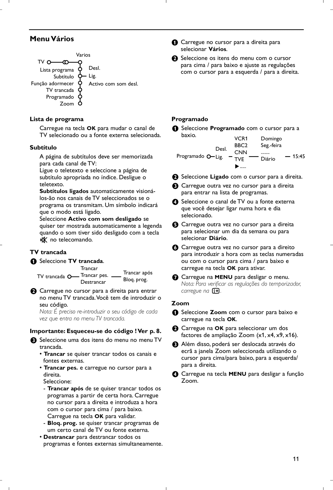 Philips 28PW9520/12 instruction manual Menu Vários 