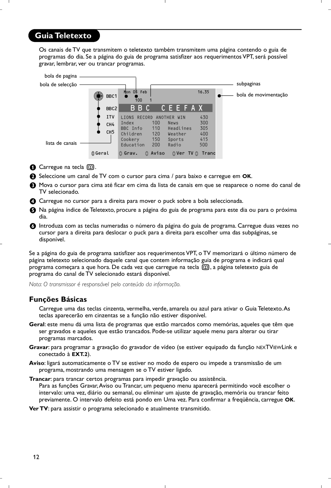 Philips 28PW9520/12 instruction manual Guia Teletexto, Funções Básicas 