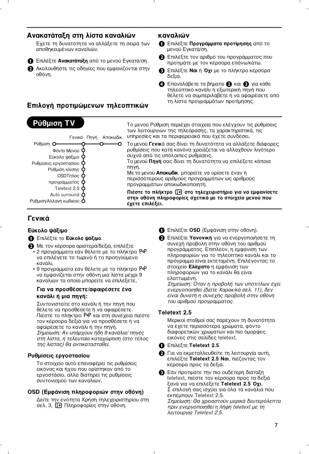 Philips 28PW9520/12 instruction manual ÈÏ¤ÍÙÂ ¶ÚÔÁÚ¿ÌÌ·Ù· ÚÔÙ›ÌËÛË˜ ·ﬁ ÙÔ ÌÂÓÔ‡ áÁÎ·Ù¿/ÛË, ÈÏ¤ÍÙÂ Teletext 