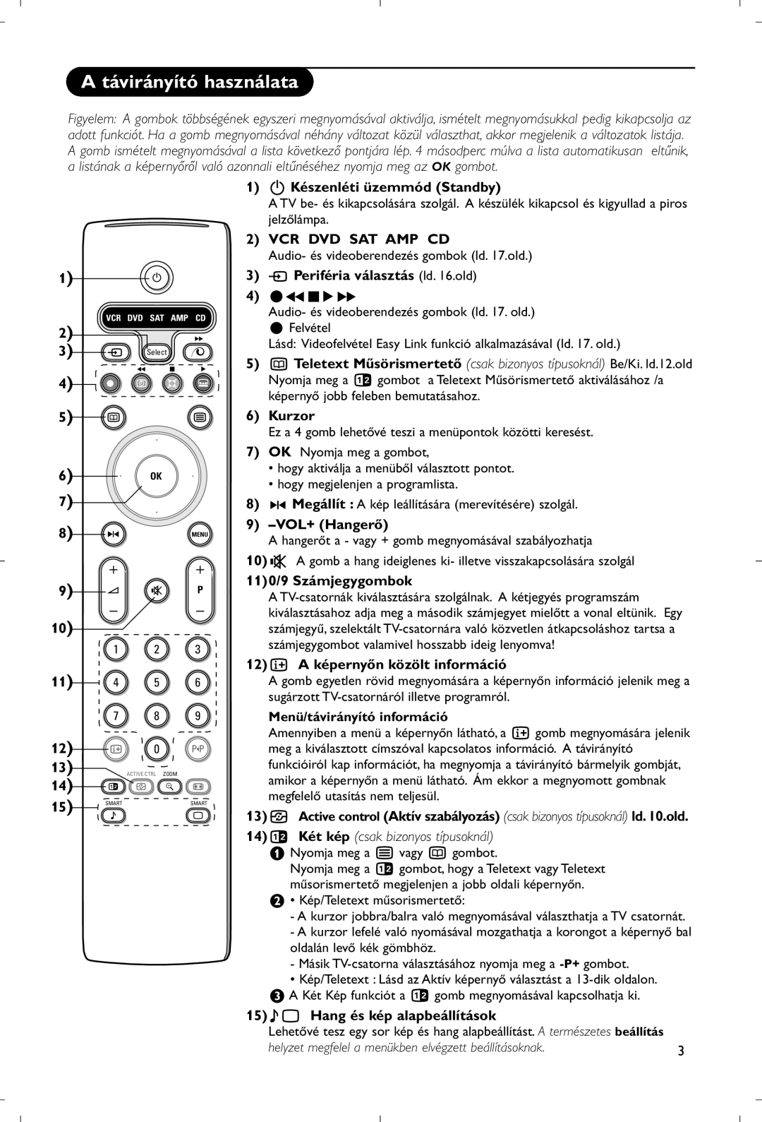 Philips 28PW9520/12 instruction manual Távirányító használata 