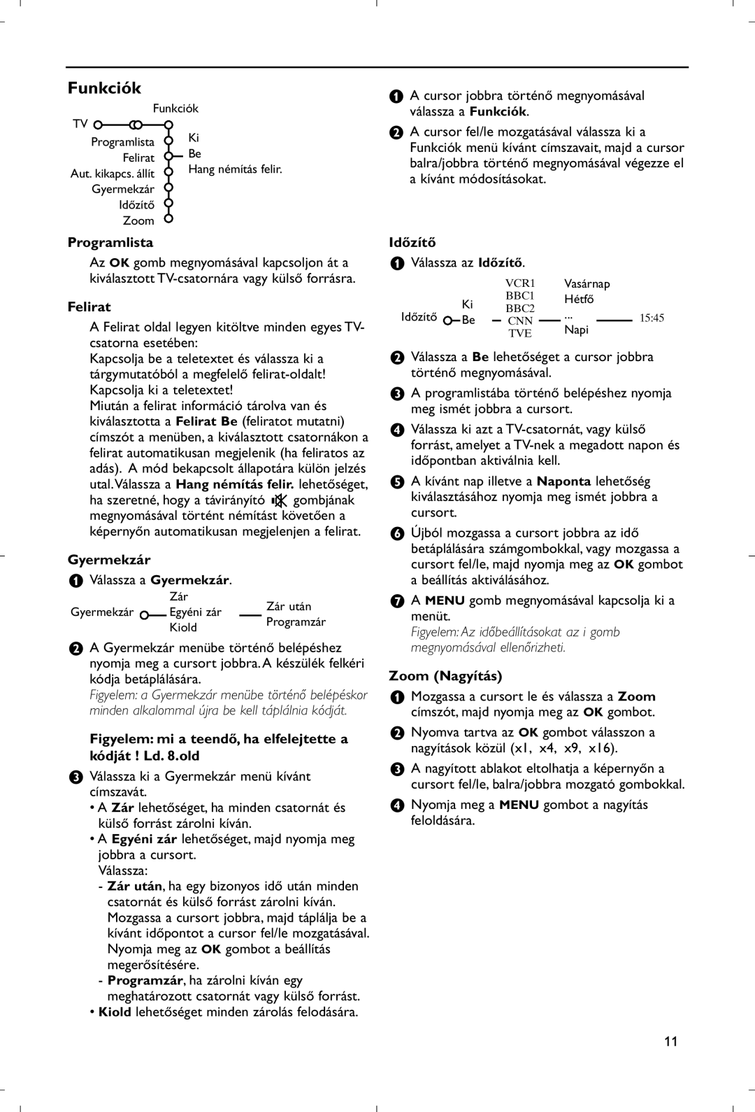 Philips 28PW9520/12 instruction manual Funkciók 