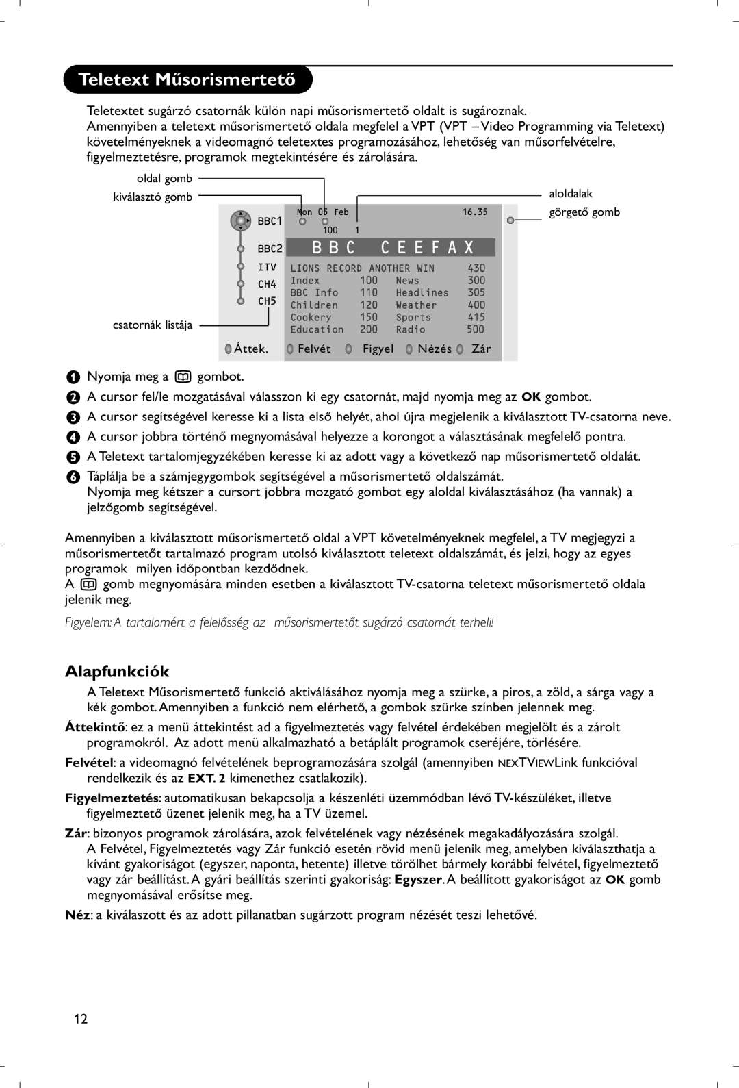 Philips 28PW9520/12 instruction manual Teletext Műsorismertető, Alapfunkciók 