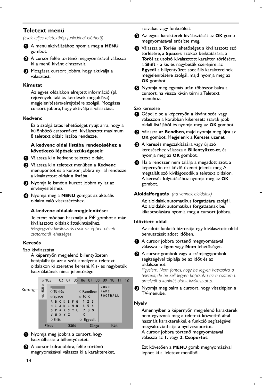 Philips 28PW9520/12 instruction manual Teletext menü 