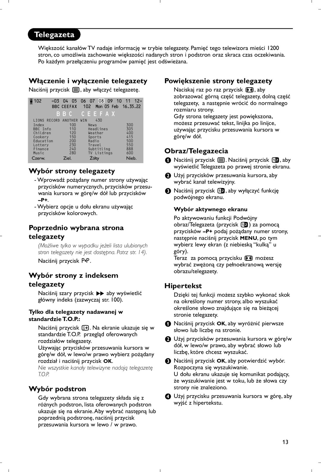 Philips 28PW9520/12 instruction manual Telegazeta 