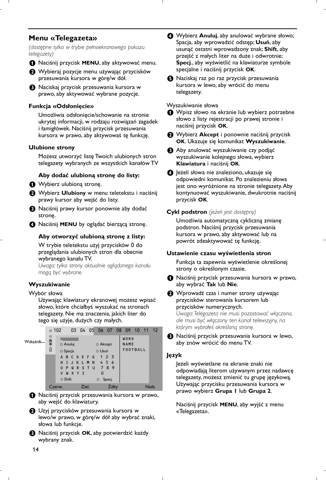 Philips 28PW9520/12 instruction manual Menu «Telegazeta» 