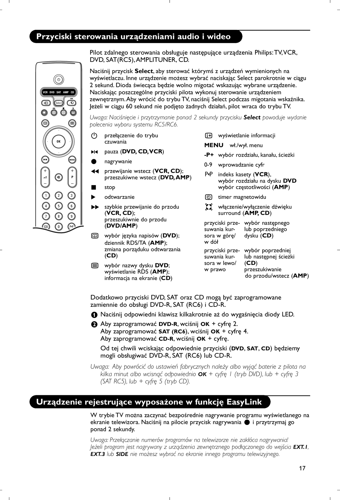 Philips 28PW9520/12 Przyciski sterowania urządzeniami audio i wideo, Urządzenie rejestrujące wyposażone w funkcję EasyLink 