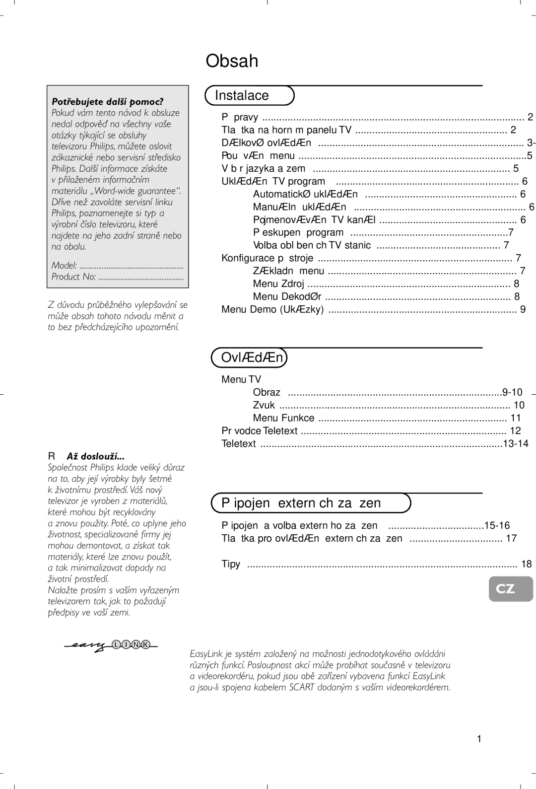 Philips 28PW9520/12 instruction manual Základní menu Menu Zdroj Menu Dekodér, Až doslouží, Zvuk 