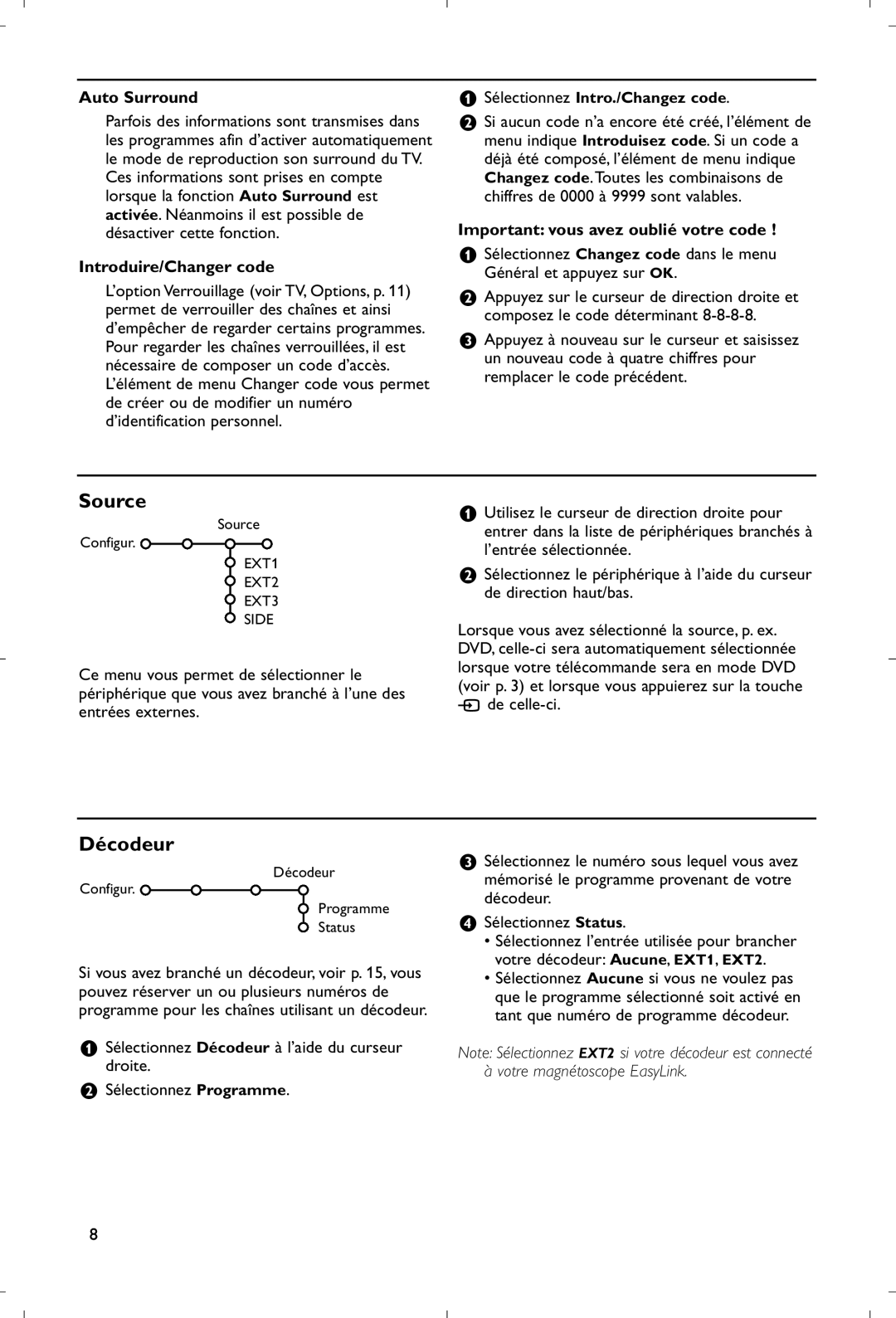 Philips 28PW9520/12 Décodeur, Introduire/Changer code, Important vous avez oublié votre code, De celle-ci 