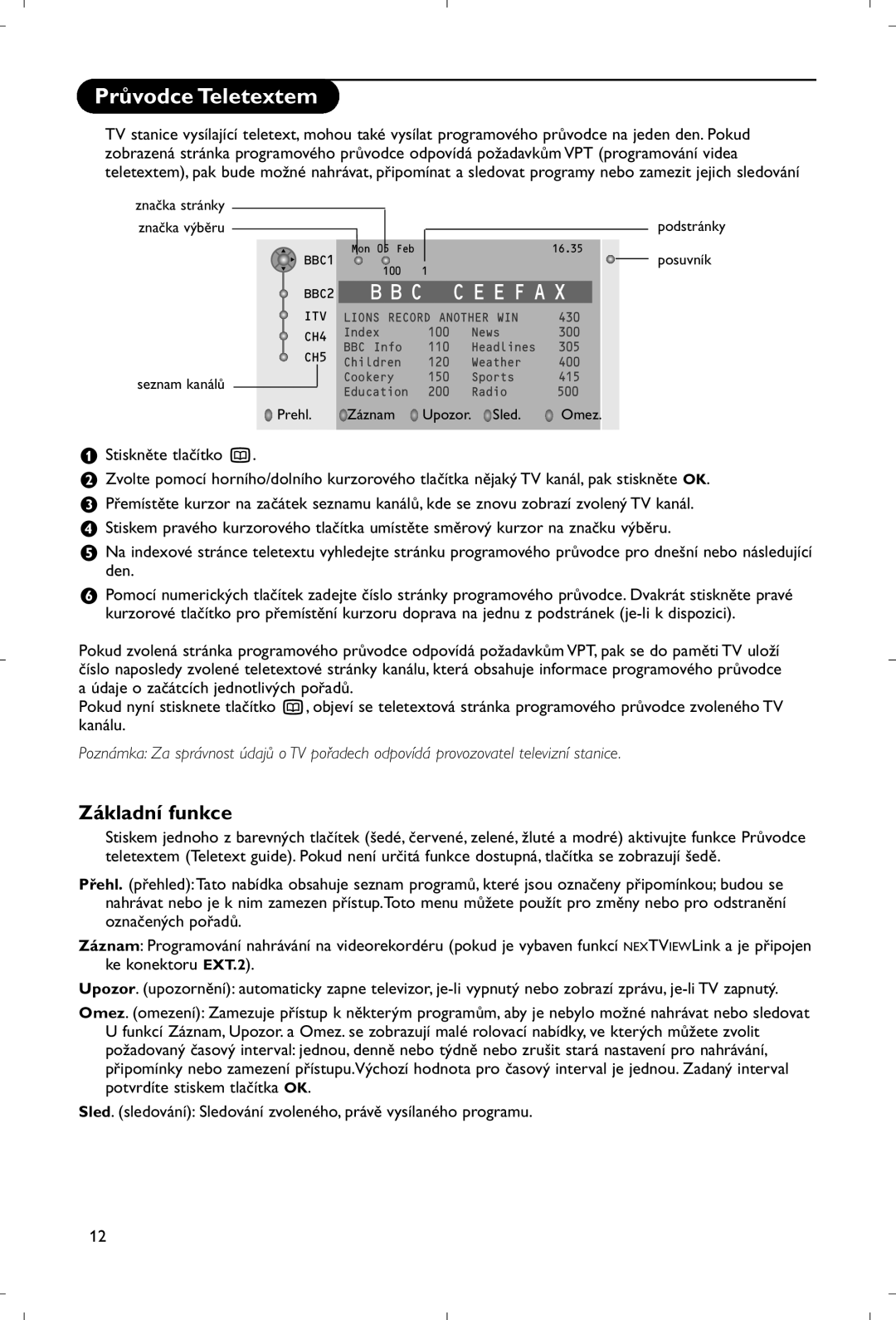 Philips 28PW9520/12 instruction manual Průvodce Teletextem, Základní funkce 