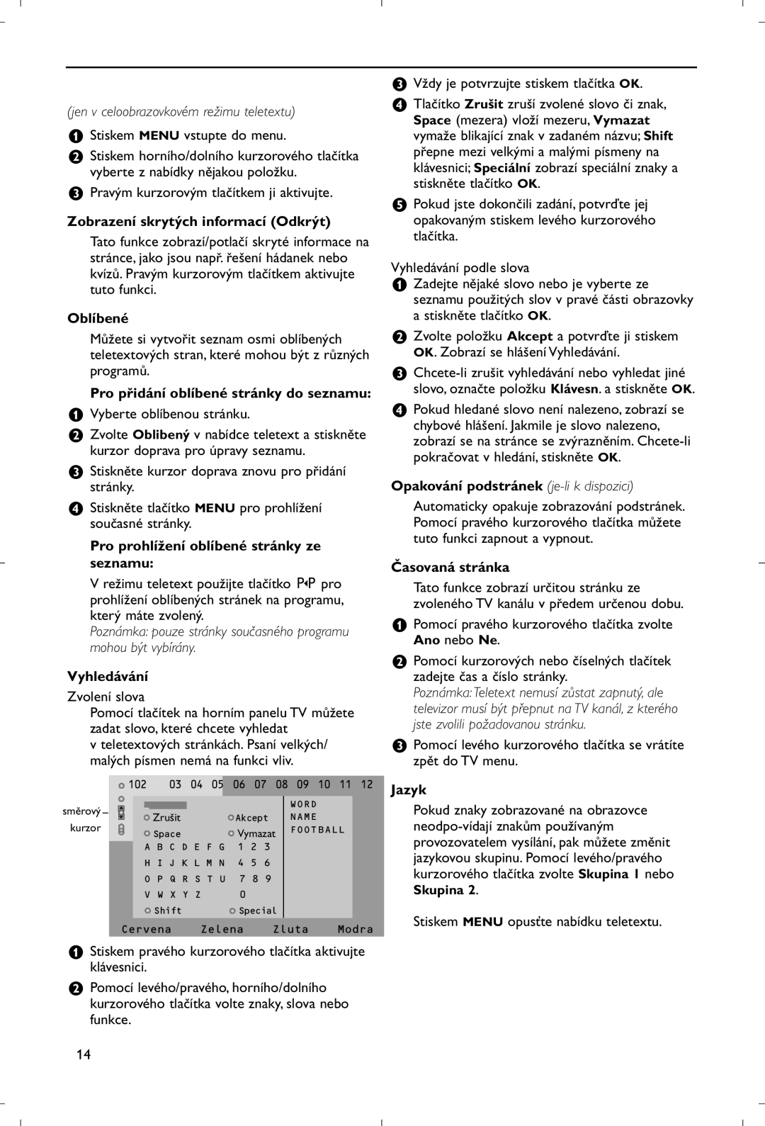 Philips 28PW9520/12 instruction manual Menu teletextu 