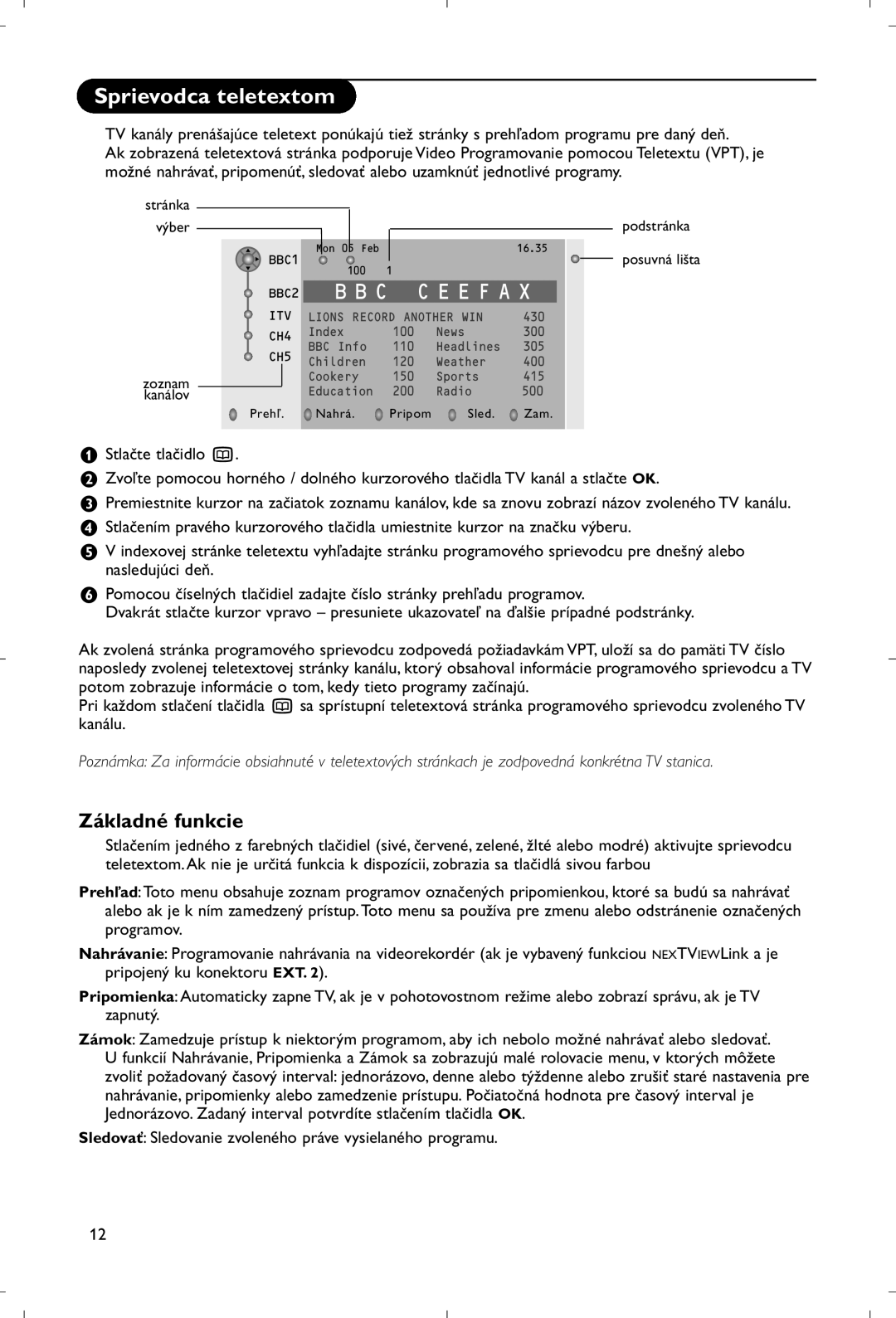 Philips 28PW9520/12 instruction manual Sprievodca teletextom, Základné funkcie 