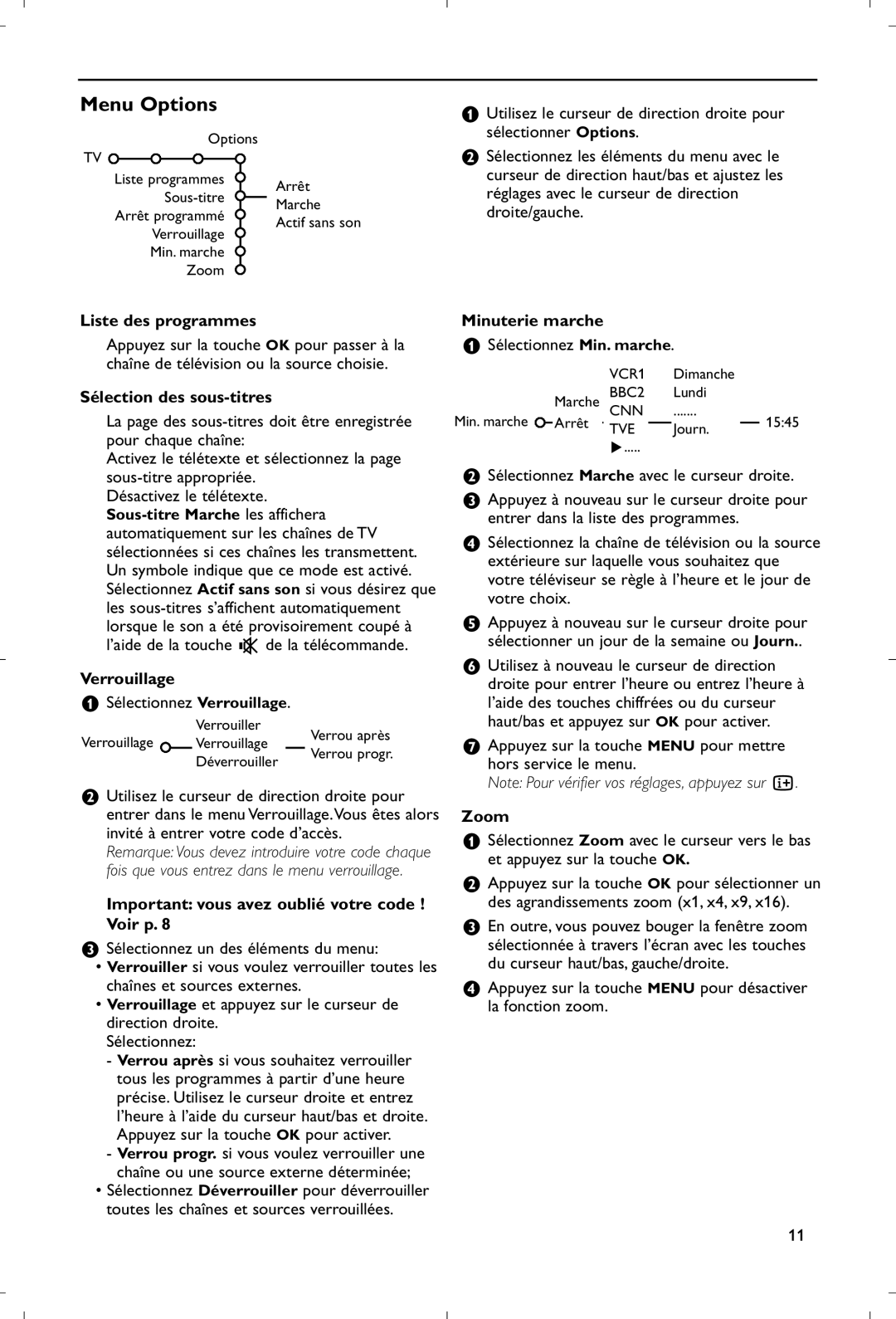 Philips 28PW9520/12 instruction manual Menu Options 